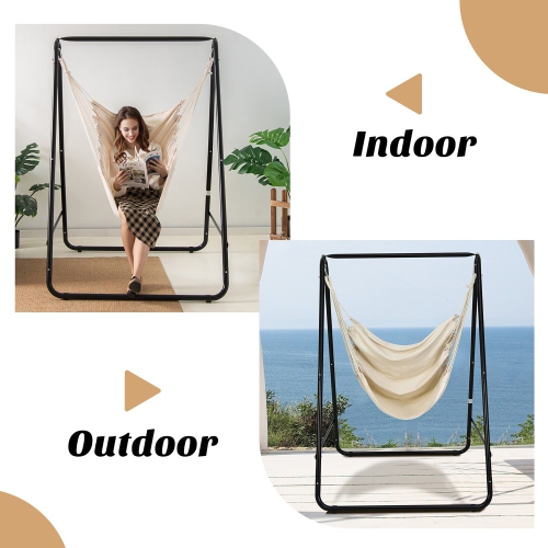 Gymax Hammock Chair Stand Hanging Padded Swing Heavy Duty Steel Outdoor