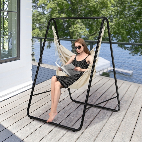 Gymax Hammock Chair Stand Hanging Padded Swing Heavy Duty Steel Outdoor
