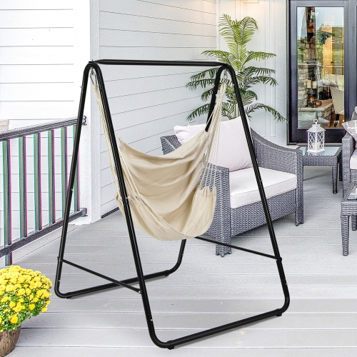 Gymax Hammock Chair Stand Hanging Padded Swing Heavy Duty Steel Outdoor