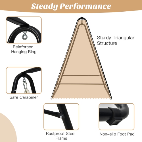 Gymax Hammock Chair Stand Hanging Padded Swing Heavy Duty Steel Outdoor
