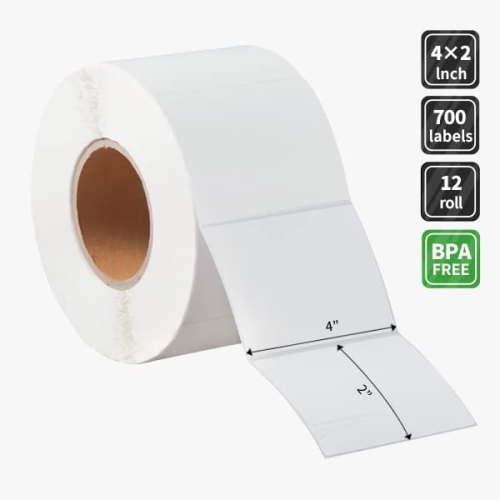 Grandes UCS [12 gros rouleaux, 700/rouleau] étiquettes de 4 x 2 po compatibles thermique directe - résolution et adhésif de qualité supérieure