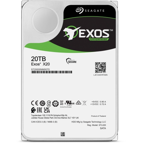 Seagate ST20000NM007D Hard Drive 20TB SATA3 6Gb/S 7200 RPM 3.5in, 512e/4Kn - Exos X20 Series