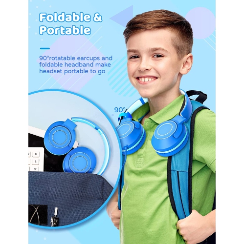 Dolaer Headphones for Kids, Foldable Adjustable Stereo Wired Enfant Headphones with Microphone, 85/94dB Volume Limiter Headphones, 3.5mm Jack Wired Cord On-Ear Headset for School T