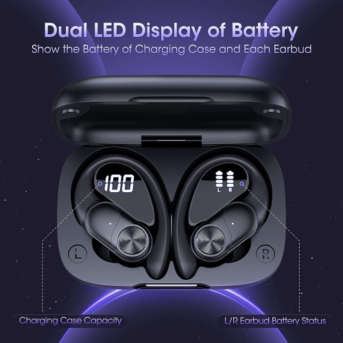 Dolaer Wireless Earbuds Sport, Bluetooth 5.2 Earbuds Earhook, 13mm Bass Driver, Buttons Control, USB-C Fast Charging,42H Playtime, Bluetooth Earphones Sport IPX8, Built-in Mics f