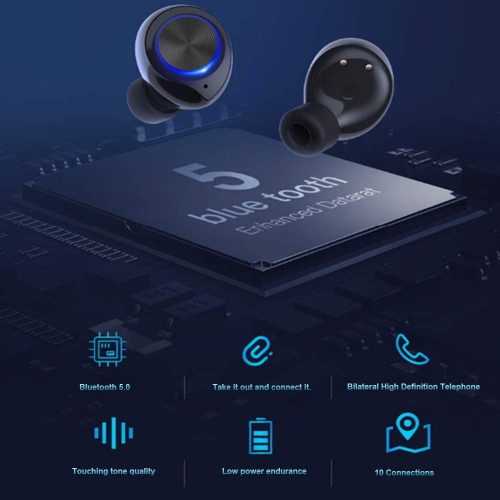 Dolaer True Wireless Earbuds V5.0 Bluetooth Earbuds Waterpoof LED Sports in-Ear Wireless Headphones,HD Stereo Sound Bluetooth Wireless Earphone with Charging Case (Black)