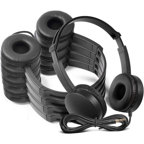 Dolaer School Headphones for Classroom Students - 12 Packs Black Color Kids' Headphones for School, Library, Computers, Children and Adult(No