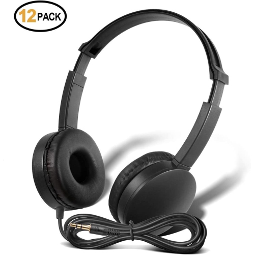 Dolaer School Headphones for Classroom Students - 12 Packs Black Color Kids' Headphones for School, Library, Computers, Children and Adult(No