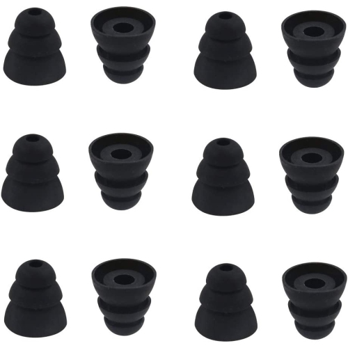 Dolaer 6 Pairs Replacement Triple Flange Ear Tips Earbuds Eartips Silicone Buds for Most in Ear Headphones Black [Medium Size] (3flange