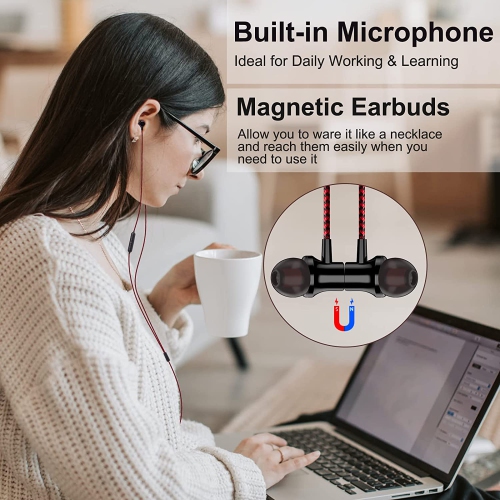 Dolaer USB Headphones Computer Headset with Microphone, Magnetic Wired Earphones Noise Cancelling in-Ear Earbuds for Laptop, Desktop PC, Notebook, Chromebook Gaming Office Live St