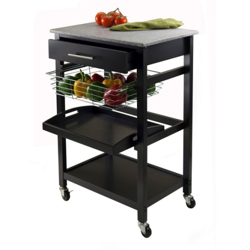 Julia Utility Kitchen Cart, Granite Top, Black