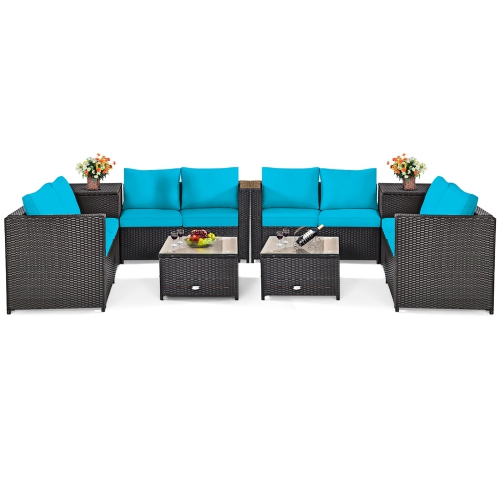 Costway 8PCS Outdoor Patio Rattan Furniture Set Cushioned Loveseat