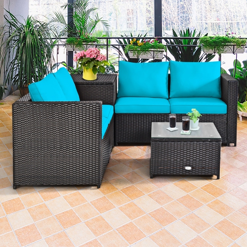 Costway 8PCS Outdoor Patio Rattan Furniture Set Cushioned Loveseat Storage Table