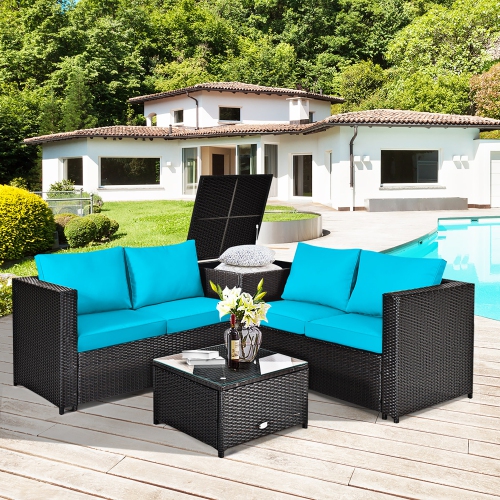Costway 8PCS Outdoor Patio Rattan Furniture Set Cushioned Loveseat Storage Table