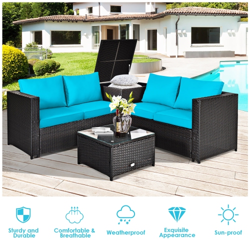 Costway 8PCS Outdoor Patio Rattan Furniture Set Cushioned Loveseat Storage Table