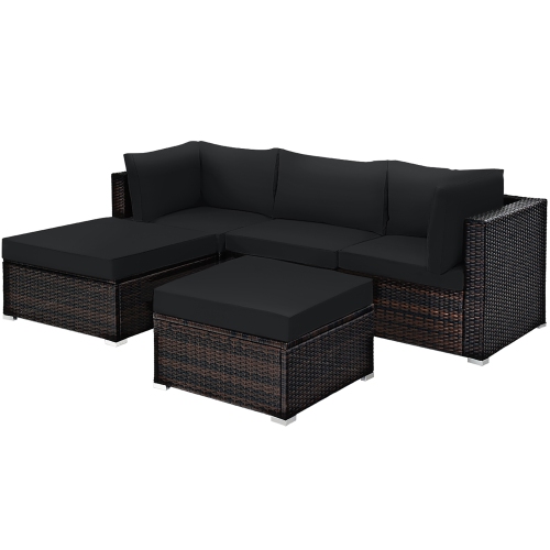 Costway 5PCS Patio Rattan Furniture Set Sectional Conversation Set Ottoman Table