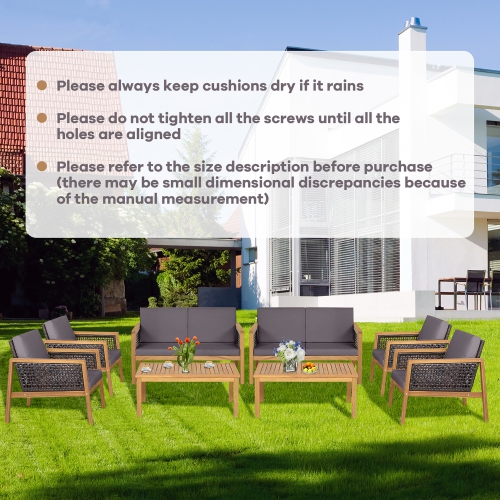 Costway 4PCS Patio Rattan Furniture Set Acacia Wood Cushioned Sofa