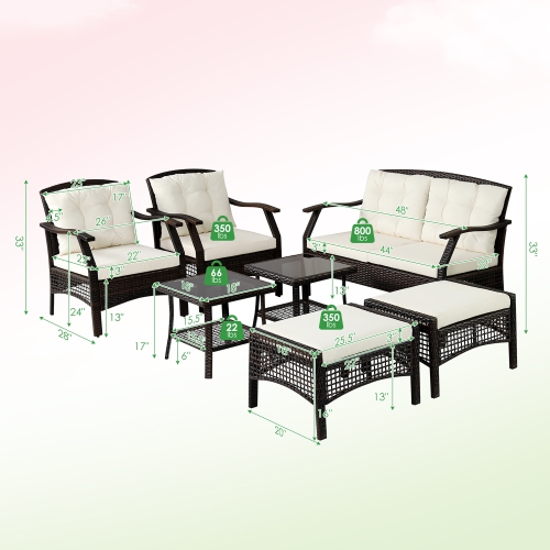 Costway 7PCS Patio Rattan Furniture Set Cushioned Sofas Loveseat Yard W/Waterproof Cover