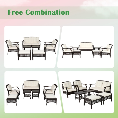 Costway 7PCS Patio Rattan Furniture Set Cushioned Sofas Loveseat Yard W/Waterproof Cover