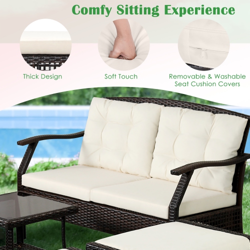 Costway 7PCS Patio Rattan Furniture Set Cushioned Sofas Loveseat Yard W/Waterproof Cover
