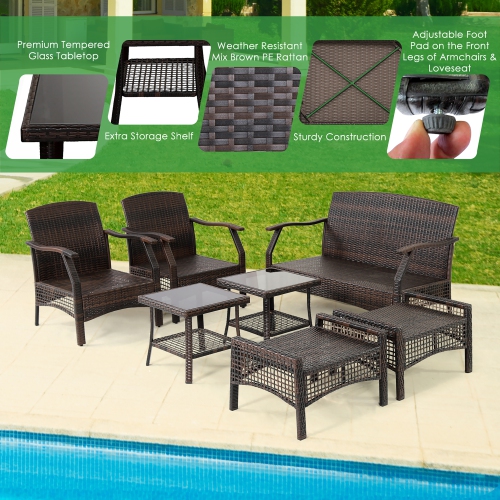 Costway 7PCS Patio Rattan Furniture Set Cushioned Sofas Loveseat Yard W/Waterproof Cover