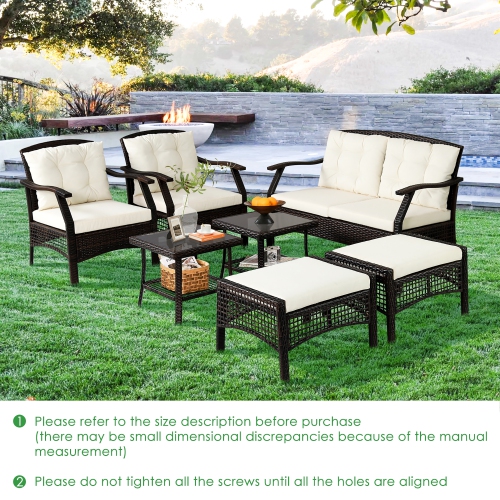 Costway 7PCS Patio Rattan Furniture Set Cushioned Sofas Loveseat Yard W/Waterproof Cover