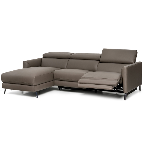 COSTWAY  Air Leather Power Reclining Sectional Sofa W/ Adjustable Headrests In Grey