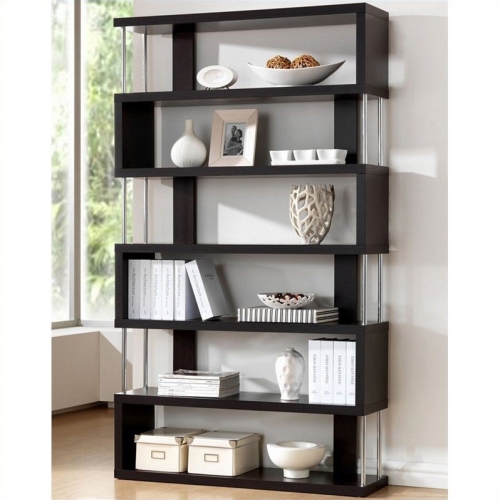 Scranton & CO 6 Shelf Modern Bookcase in Dark Brown