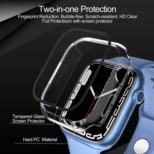 XCRS Apple Watch Series 7 [45MM] Overall Protection Case, Built-in Tempered Glass Screen & Hard PC Bumper Case, Compatible with Apple Watch Series 7