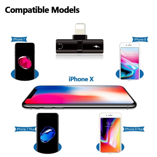 Lightning Audio Splitter and Charge 4 in 1 Earbuds Adapter for iPhone 7 8 X 11 12 13 with Charging and Music Control or Calling or Wire Control
