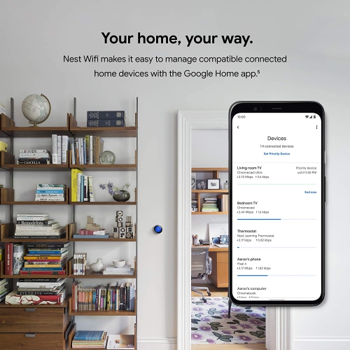 Google Nest WiFi - AC2200 - Mesh WiFi System - WiFi Router - 2200 Sq Ft Coverage GA00595-US - 1 Pack