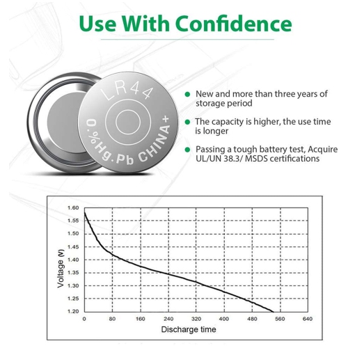 ISATR Longue durée et étanche, pile bouton alcaline haute capacité 1,5 V LR44 LR44 pour thermomètre numérique ornement aide auditive montre LED