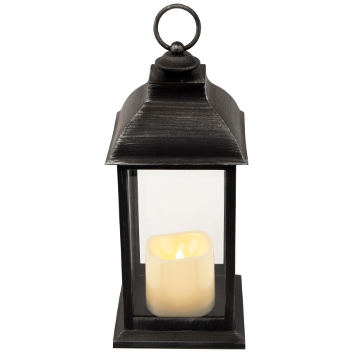 LED Lantern with Flameless Candle - 12.5" - Brushed Silver