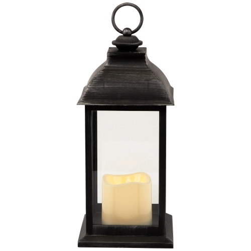 LED Lantern with Flameless Candle - 12.5" - Brushed Silver