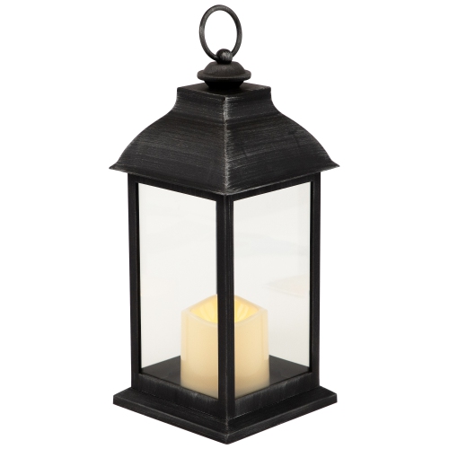 LED Lantern with Flameless Candle - 12.5" - Brushed Silver