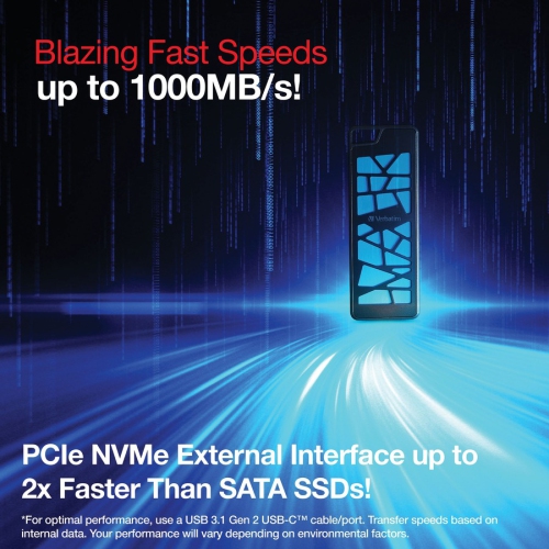 VERBATIM 1 TB Portable NVMe PCI-e Portable External Hard Drive - Black
