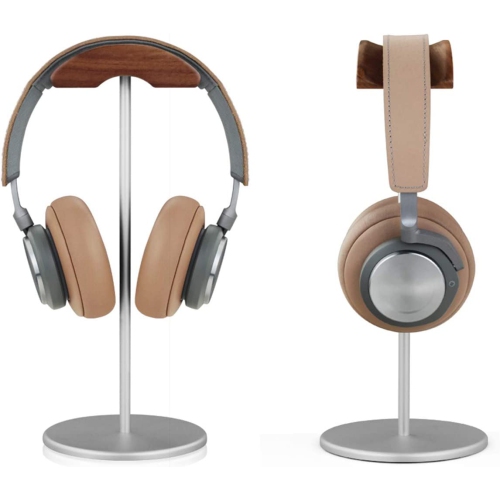Dolaer Headphone Stand, Walnut Wood & Aluminum Headset Stand, Nature Walnut Gaming Headset Holder with Solid Heavy Base for All Headphone Sizes (Gray)