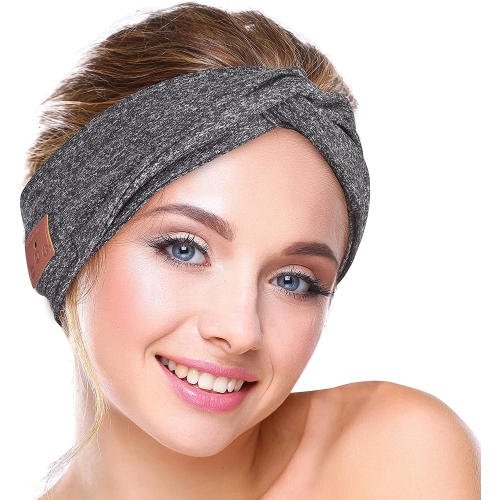 Dolaer Bluetooth Headband for Women, HD Speakers Bluetooth 5.0 Wireless Headband Headphones, Fashion Black Head Band with Knotted/Twist Design for Yoga, Workout, Running, Sports, G