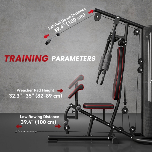 Gym à domicile de Soozier, station d'entraînement multifonction avec pile de poids de 100 lb, coussin de flexion à hauteur réglable pour le dos, la