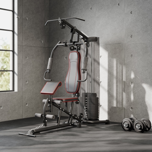 Gym à domicile de Soozier, station d'entraînement multifonction avec pile de poids de 100 lb, coussin de flexion à hauteur réglable pour le dos, la