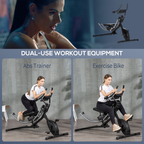 Soozier Ab Machine and Exercise Bike, Multi-functional Ab Workout Equipment Side Shaper w/ Three Adjustable Heights, 8-Level Adjustable Resistance and Two Wheels for Home Gym