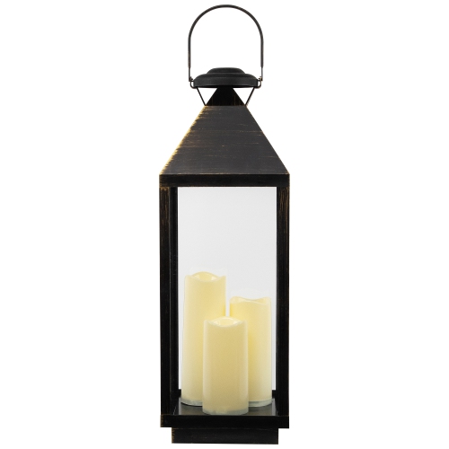 Lantern with Flameless LED Candles - 24" - Gold and Brushed Black