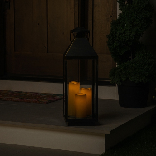 Lantern with Flameless LED Candles - 24" - Gold and Brushed Black