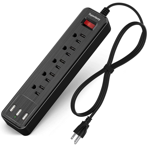 SUPERDANNY Power Strip Surge Protector Power Bar 5 Outlets 3 USB Ports 4.5ft Extension Cord 4.5ft Wall Mountable