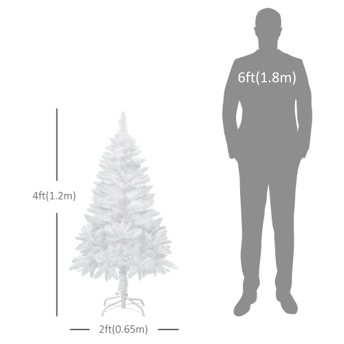 HOMCOM 4FT Artificial Christmas Tree with Pine Realistic Branches, Auto Open, for Indoor Decoration, White