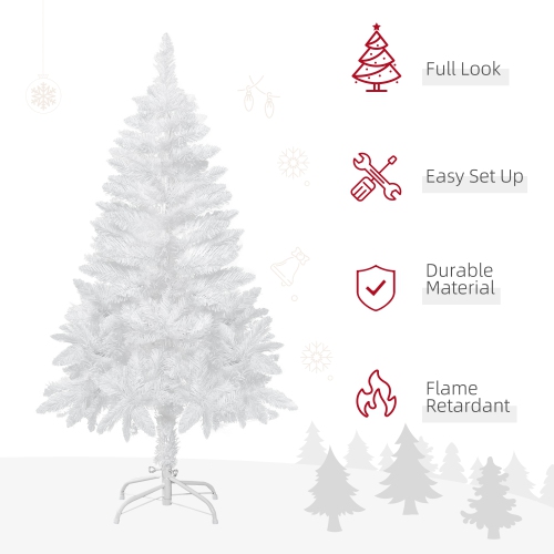 HOMCOM 4FT Artificial Christmas Tree with Pine Realistic Branches, Auto Open, for Indoor Decoration, White