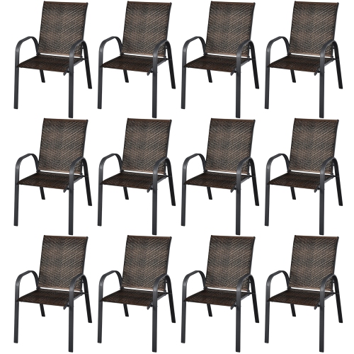 COSTWAY  Set Of 12 Patio Rattan Dining Chairs Stackable Armrest Garden