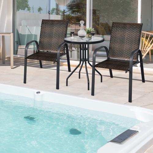 Costway Set of 12 Patio Rattan Dining Chairs Stackable Armrest Garden