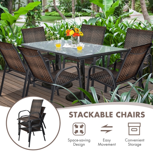 Costway Set of 12 Patio Rattan Dining Chairs Stackable Armrest Garden