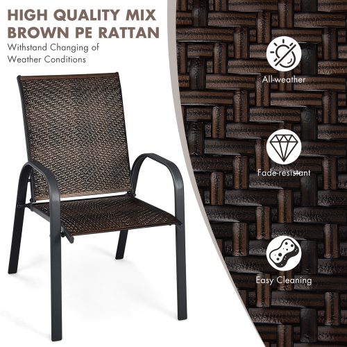Costway Set of 12 Patio Rattan Dining Chairs Stackable Armrest Garden