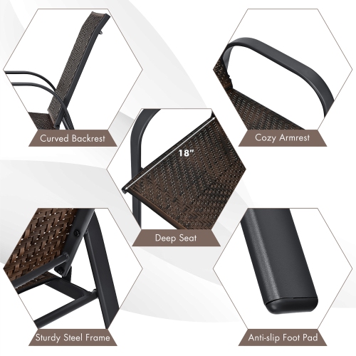 Costway Set of 12 Patio Rattan Dining Chairs Stackable Armrest Garden